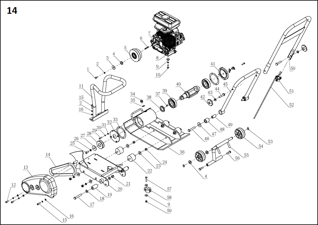 ЗУБР 10 кН, 50 кг, бензиновая виброплита (ВПБ-10 Г) - посмотреть вариант разборной схемы